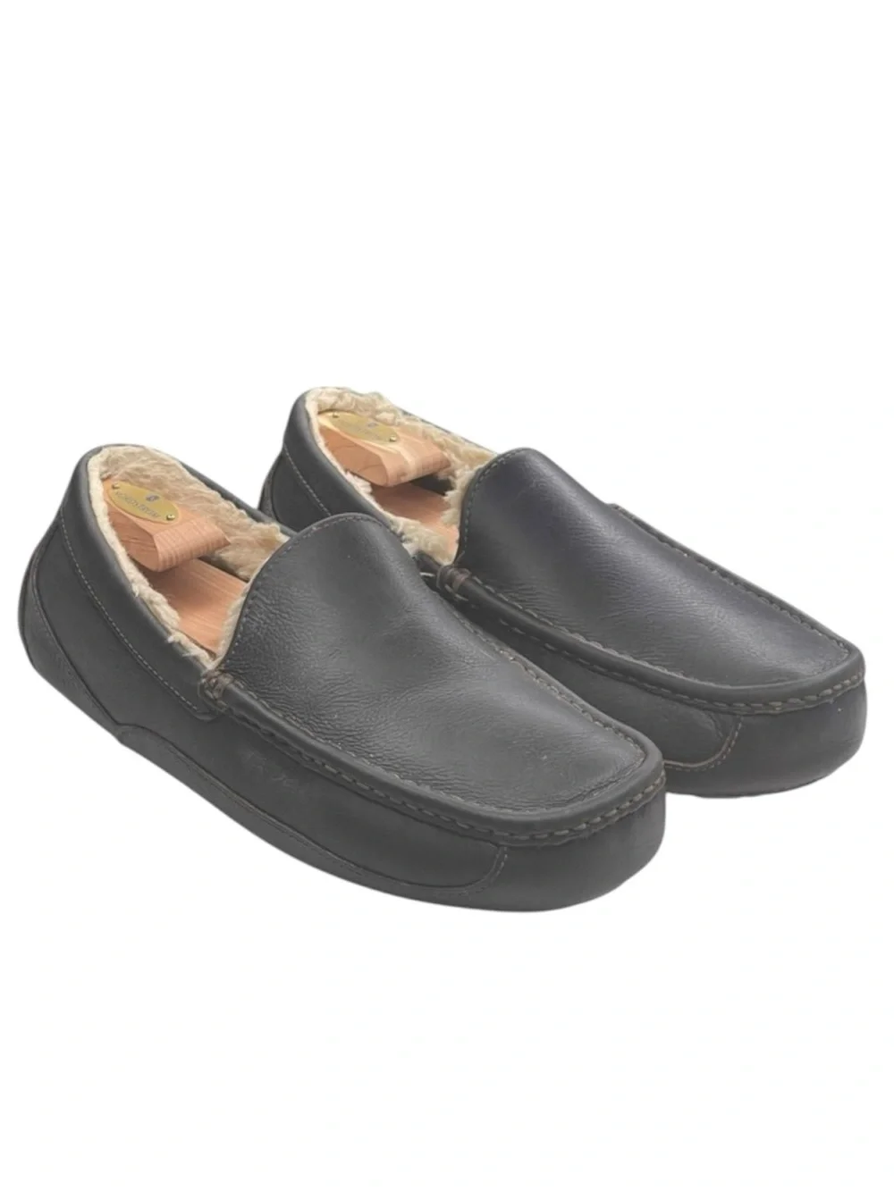 UGG 𖤐 Ascot Fur Lined Leather Moc Slipper Loafer 𖤐 Black Brown 𖤐 12 45 𖤐 Men’s